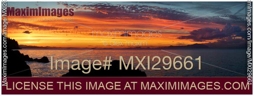 Dark glowing amber sunset sky panorama in Nanaimo Vancouver Island