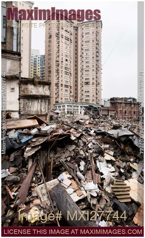 Demolished houses and new buildings in Shanghai