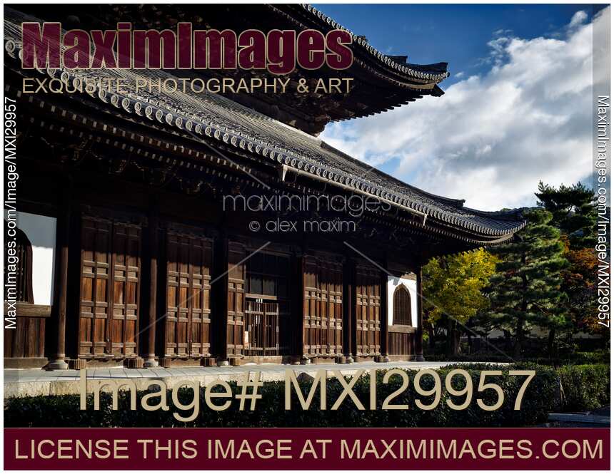 Detail of Kennin-ji Zen Buddhist temple main hall in Kyoto
