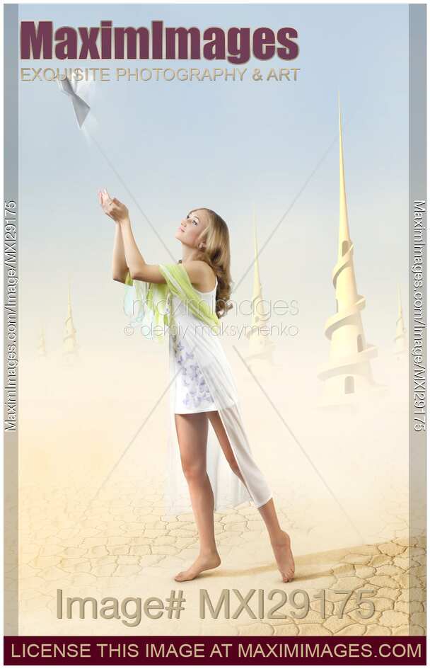 Digital Fantasy Photo-Illustration of a Girl with a Peace Dove