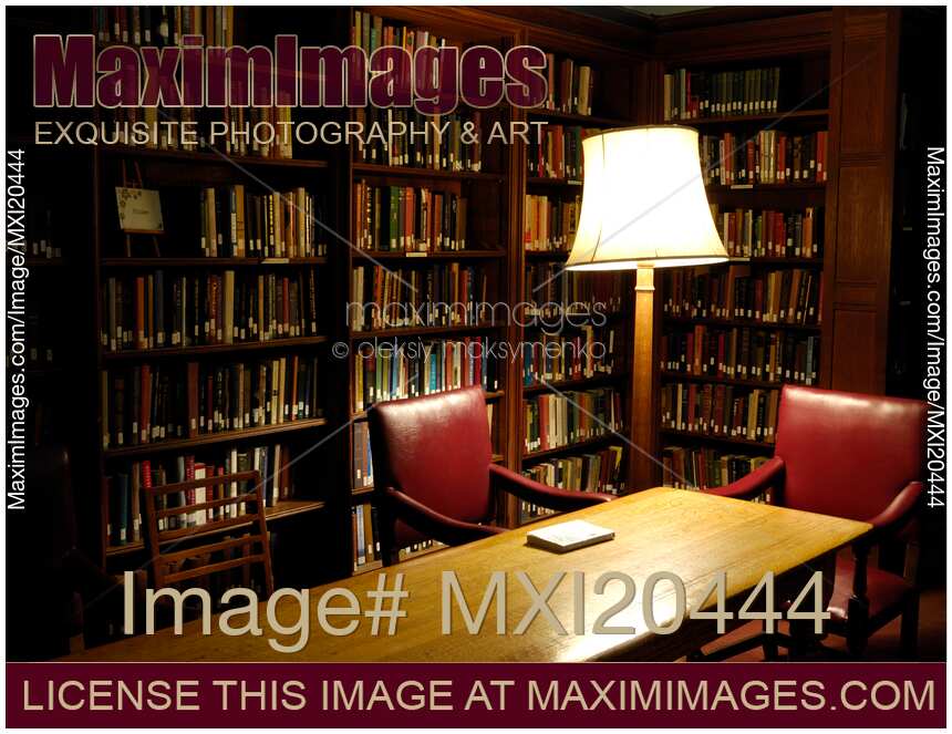 Dimly lit library