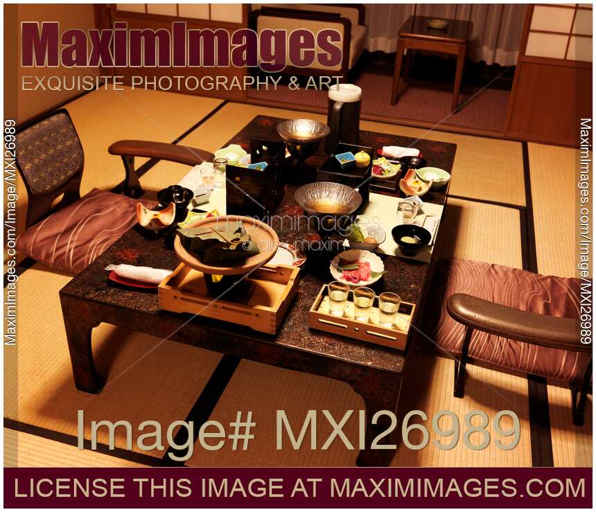 Dinner on table at Japanese ryokan hotel room