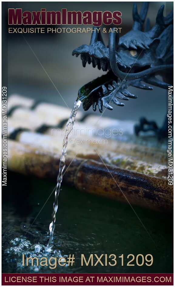 Dragon head Chozubachi water cleansing wash basin at a shrine in Japan
