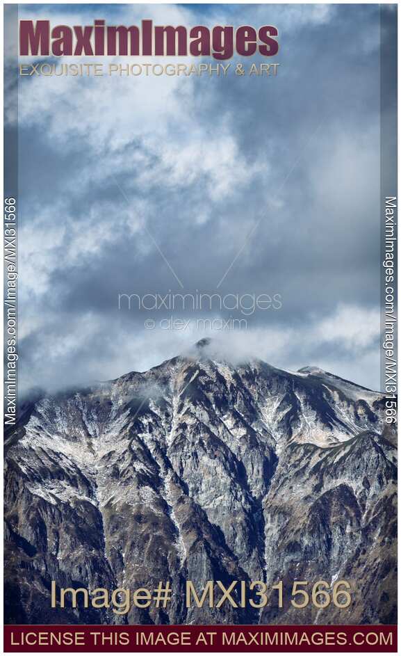 Dramatic atmospheric scenery of Mount Kasa peak Kasa-ga-take Japan Northern Alps