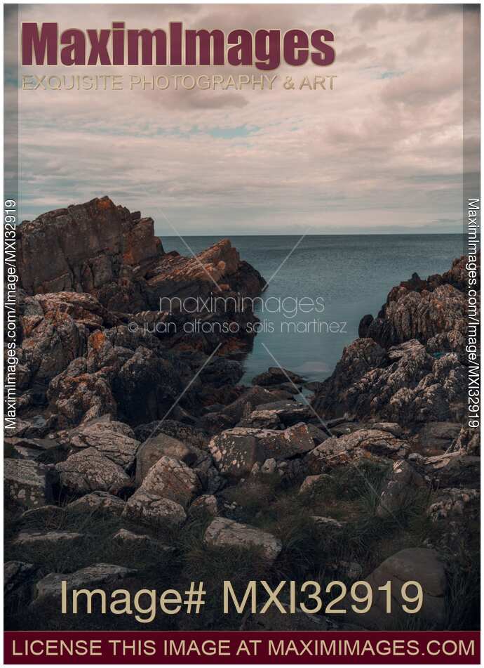 Dramatic coastal scenery of the Irish Sea rocky shore in Co Louth Ireland