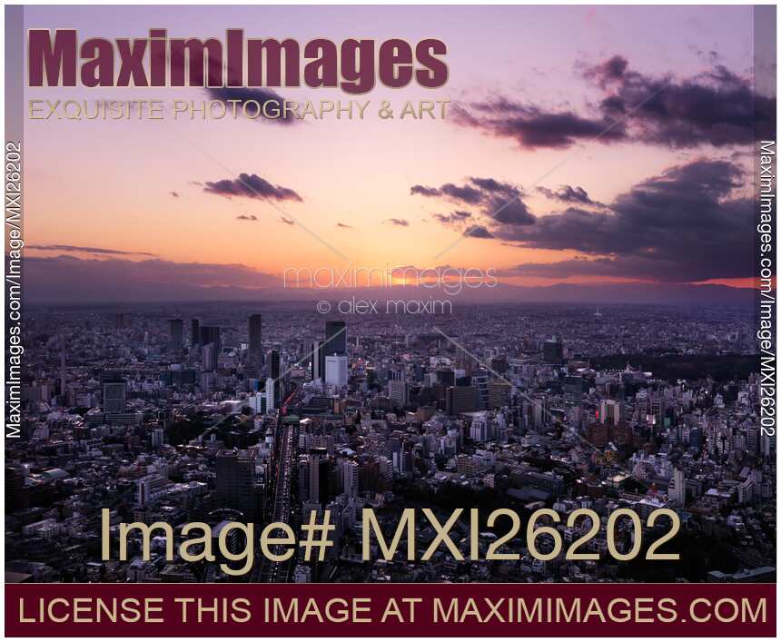 Dramatic sunset scenery of Tokyo Japan