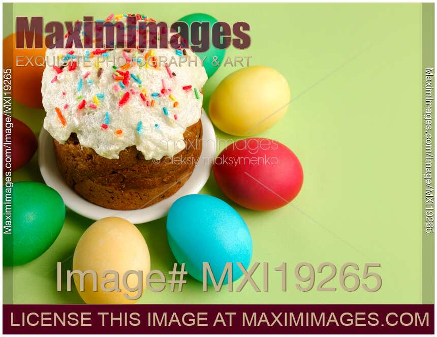Easter cake and colored eggs