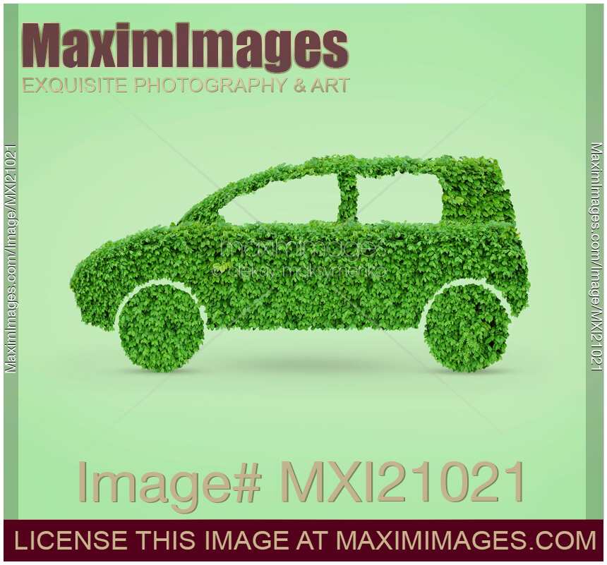 Eco-friendly Green Car Made of Leaves Environmental Concept