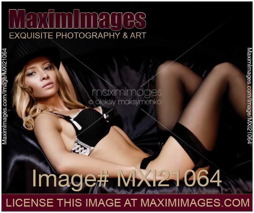 Elegant Sexy Young Woman in Black Lingerie