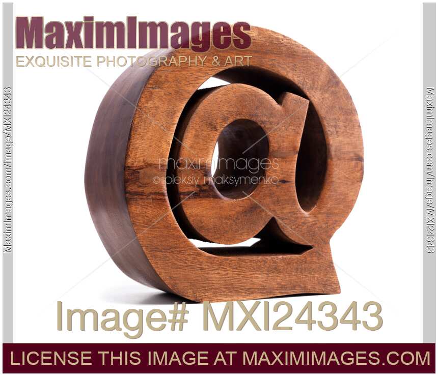 Email Symbol AT @ made of wood