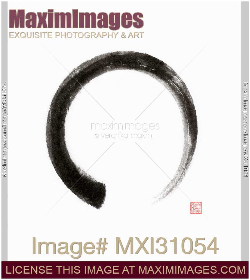 Enso circle Japanese Zen Sumi-e painting on white rice paper