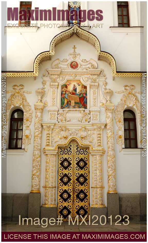 Entrance Door with gold ornaments of Mother of God Assumption Church