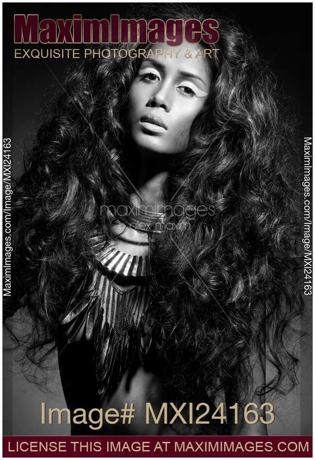 Ethnic beauty portrait of a young woman black and white