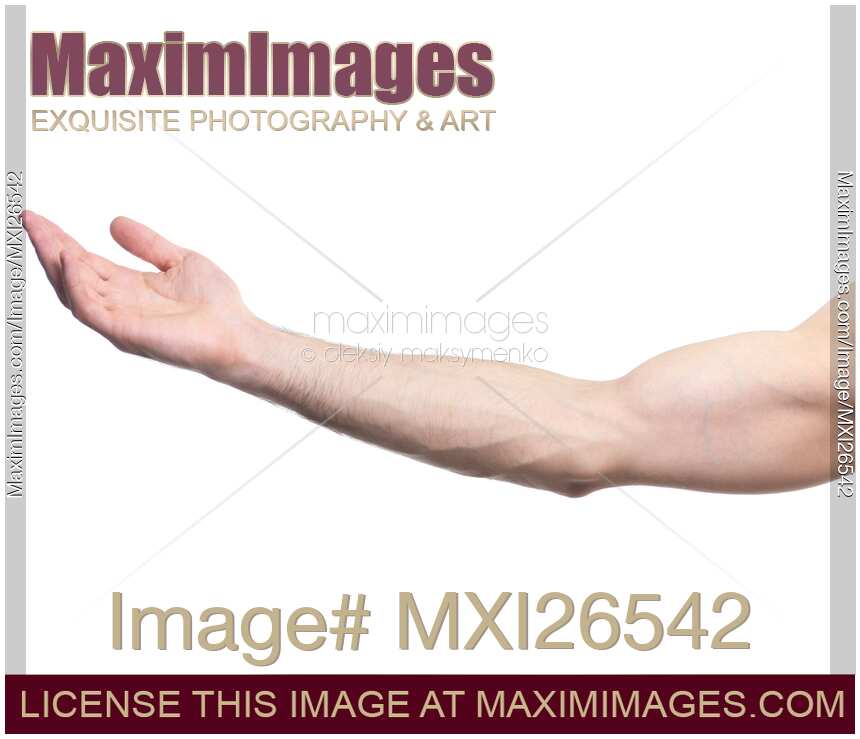 Extended man arm with open palm