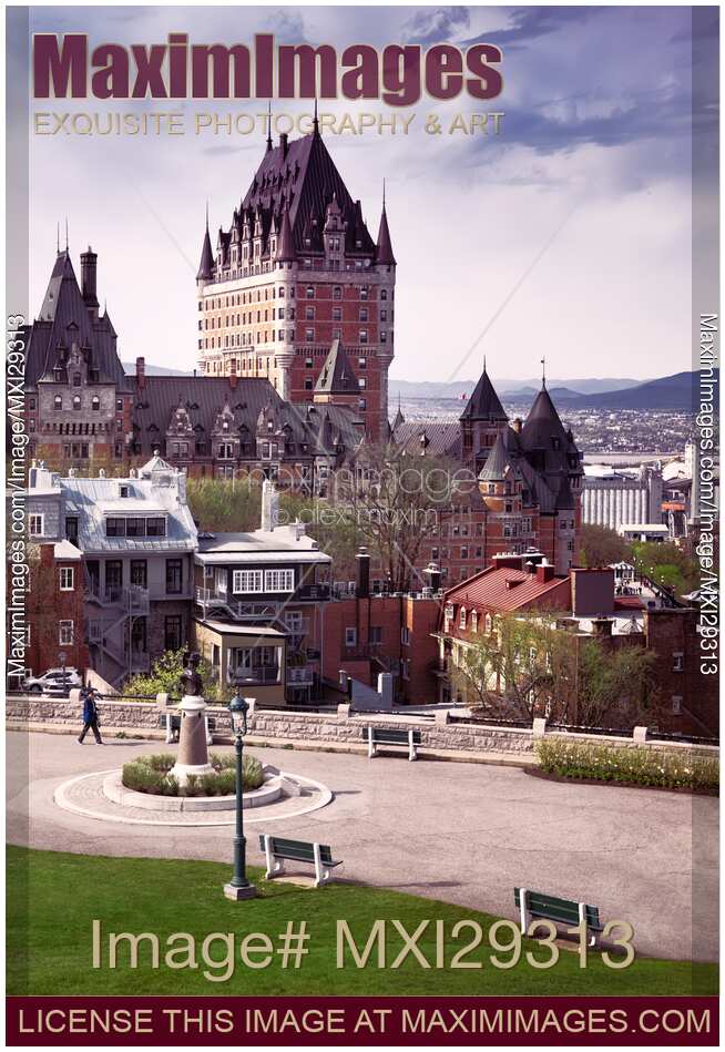 Fairmont Le Chateau Frontenac in Quebec city Canada under dramatic sky in daytime
