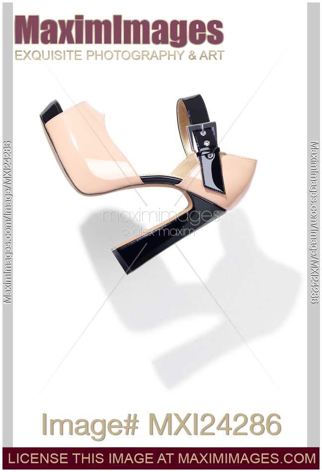 Fancy high heel womens shoe on white background