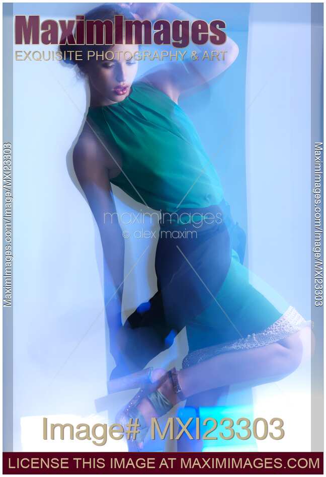 Fashion Photo of a Woman in Shining Blue Settings