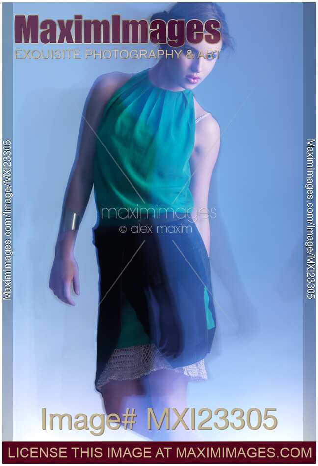 Fashion Photo of a Woman in Shining Blue Settings