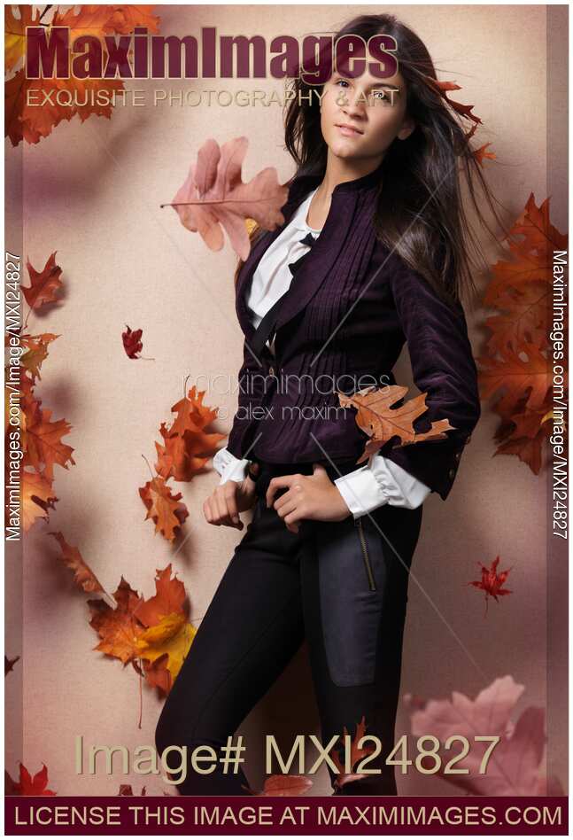 Fashionably dressed teenage girl artistic fall fashion