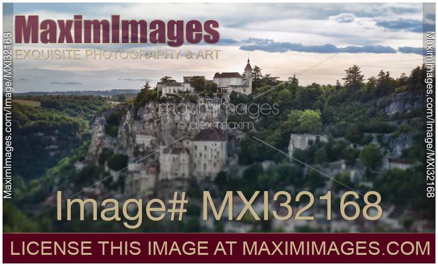 Fine art panorama of Rocamadour French clifftop village built into rock Southern France