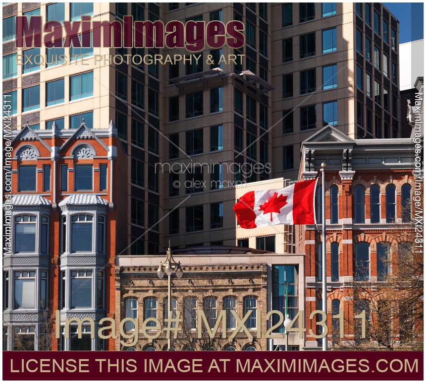 Flag of Canada in downtown Ottawa