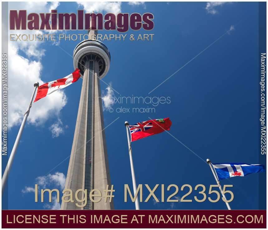 Flags Flying in Front of CN Tower