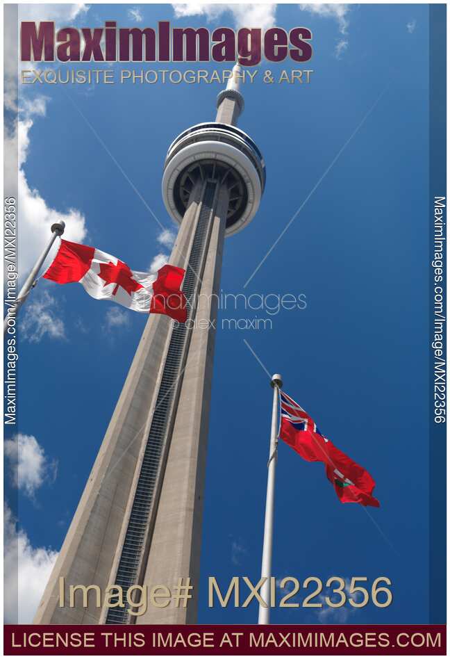 Flags Flying in Front of CN Tower