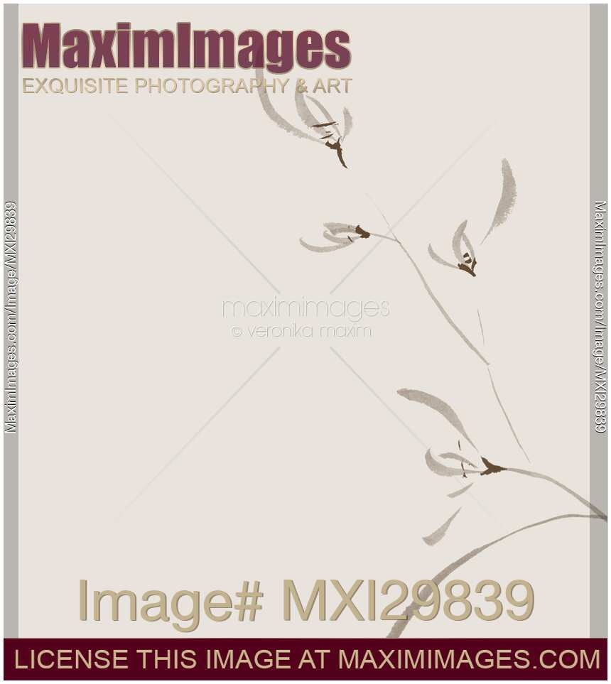 Flowers of wild orchids Delicate refined Zen style floral design on light beige background