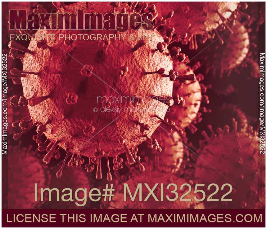 Flu virus H1N1 H5N1 influenza A virus red particles pandemic concept artistic 3D illustration