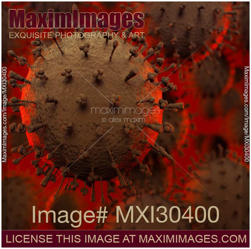 Flu virus Influenza A closeup of particles viral infection epidemic concept