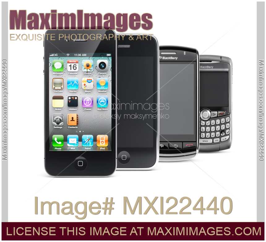 Four iPhone and Blackberry Smartphones