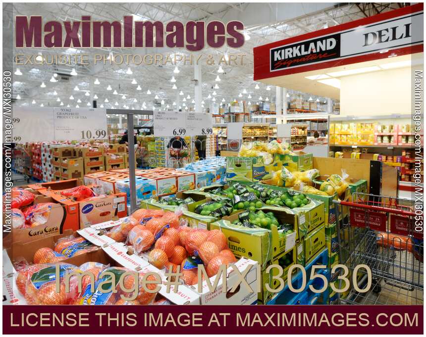 Fruits and groceries at Costco Wholesale warehouse store food section