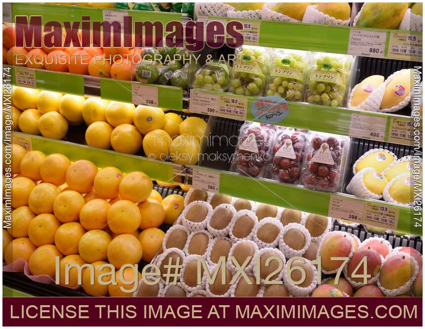 Fruits on display in supermarket in Japan