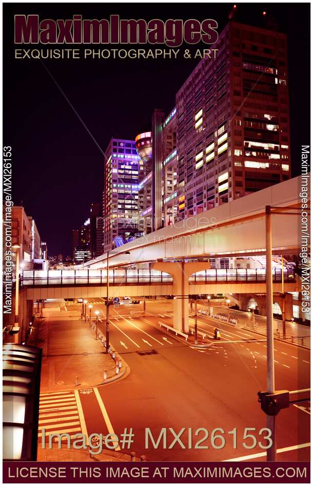 Fuji TV building at night in Odaiba Tokyo