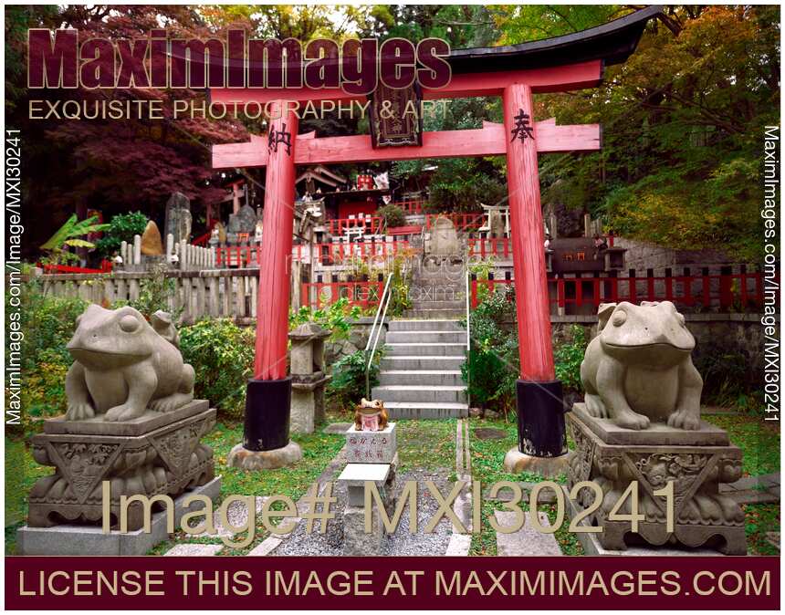 Fuku Kaeru Fortune Frog shrine at the exit of Fushimi Inari Kyoto Japan