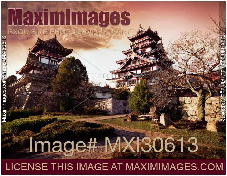 Fushimi Castle or Fushimi-Momoyama Castle colorful red sunset scenery Kyoto Japan