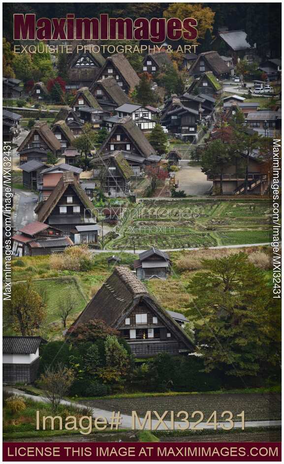 Gassho-zukuri Minka thatched roof Japanese farmhouses at Shirakawa-go village Japan