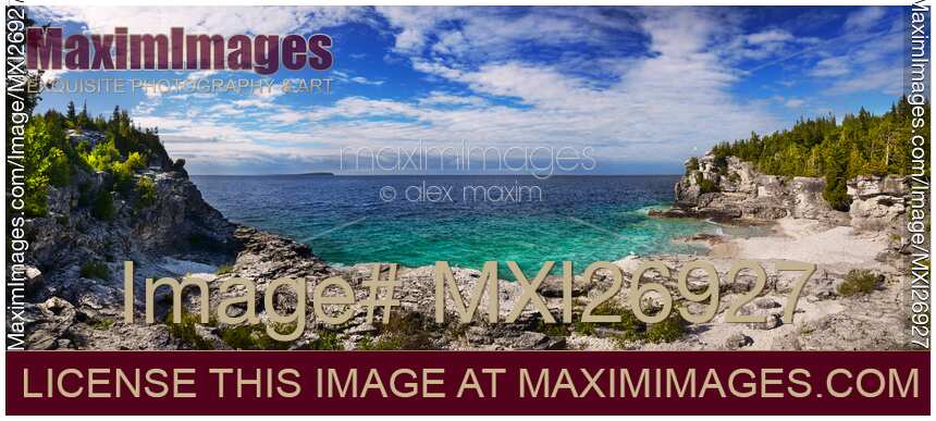 Georgian Bay rocky beach panorama at Bruce Peninsula Ontario Canada