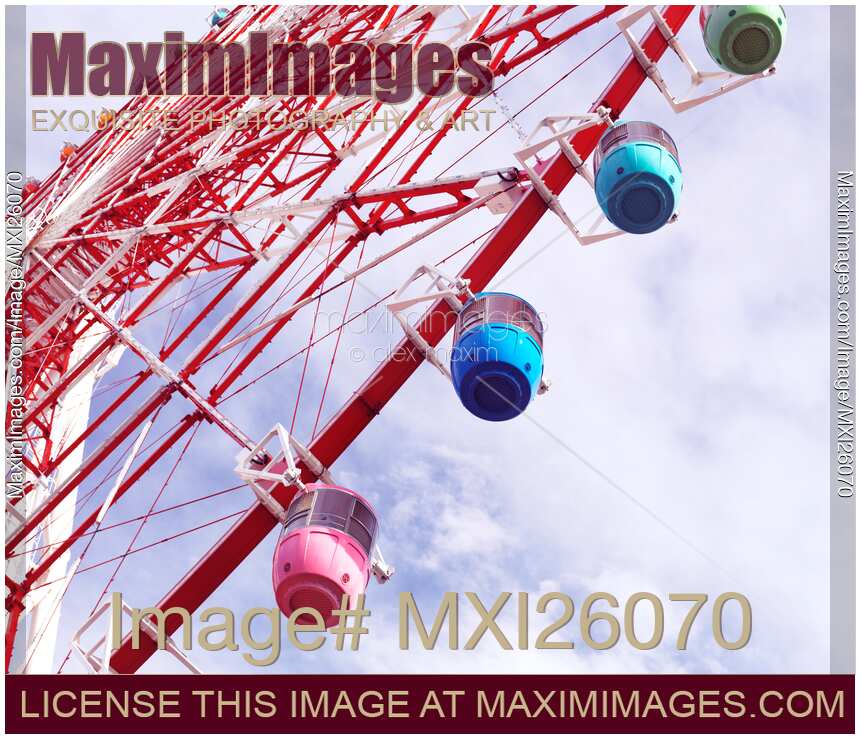 Giant Sky Wheel colorful gondolas in Odaiba Tokyo