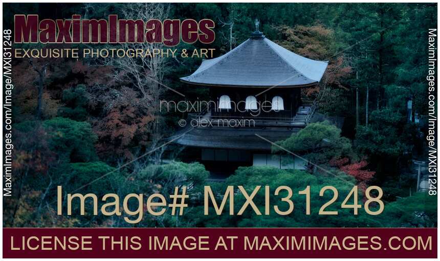 Ginkaku-ji Temple of the Silver Pavilion Kannon-den hall roof aerial panorama