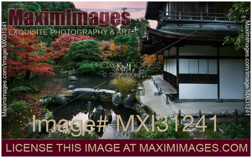 Ginkaku-ji Temple of the Silver Pavilion Zen garden at Kannonden hall in autumn