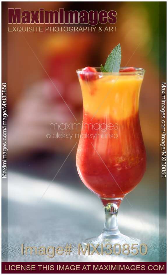 Glass of Strawberry-Mango Margarita mocktail fruit drink