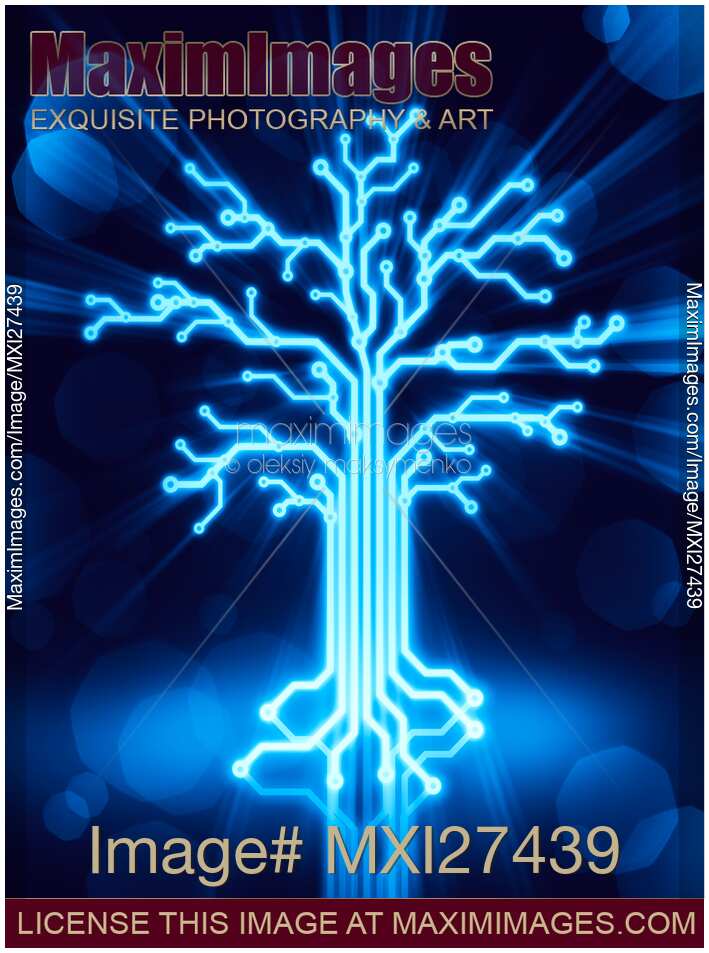 Glowing digital tree circuits concept