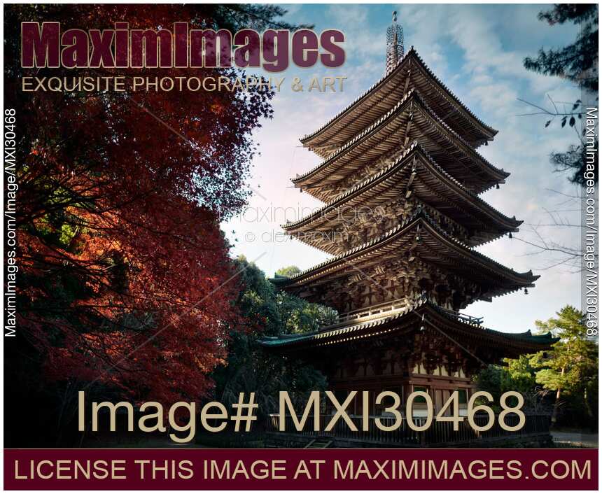Goju-No-To Gojunoto pagoda in fall nature scenery of Daigoji complex Kyoto Japan