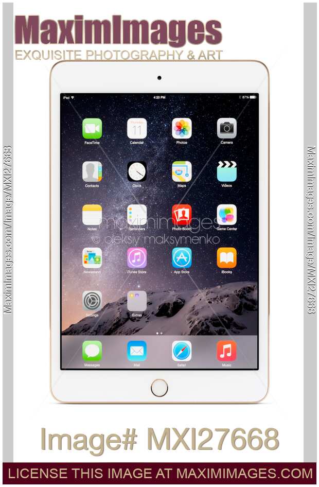 Gold Apple iPad Mini 3 tablet isolated on white