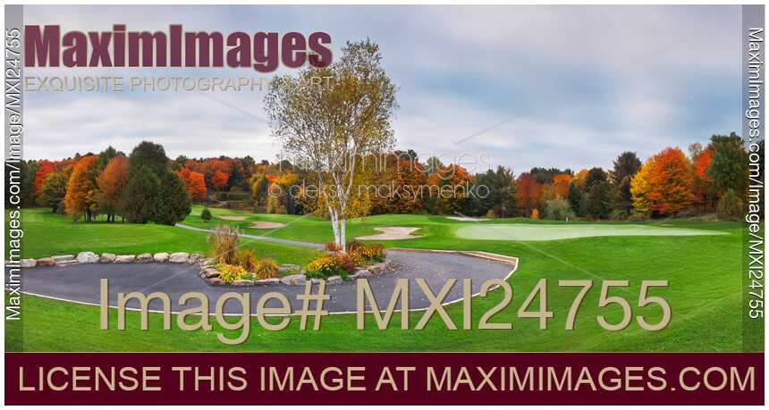 Golf course panoramic fall scenery