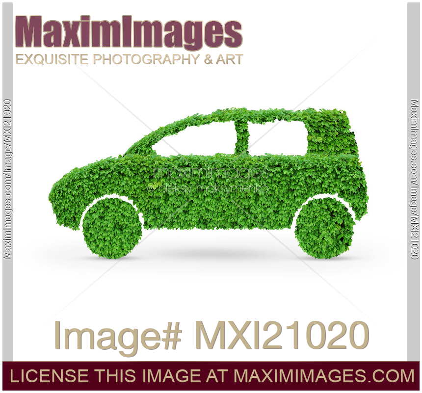 Green Car Made of Tree Leaves Ecological electric vehicle conceptual symbol