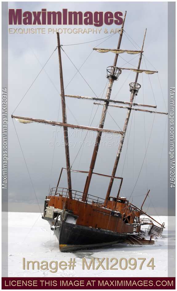 Grounded Ship in Frozen Water
