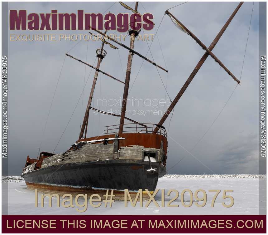 Grounded Ship in Frozen Water