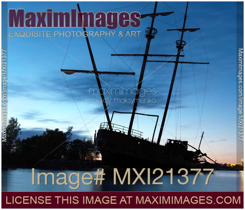 Grounded Tall Ship Silhouette